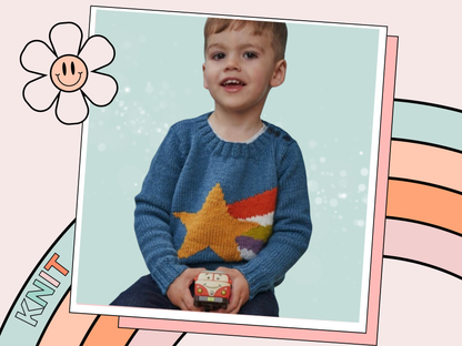 Starry Night Sweater, Kids Intarsia Star Motif Jumper - Knitting Pattern