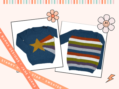 Starry Night Sweater, Kids Intarsia Star Motif Jumper - Knitting Pattern