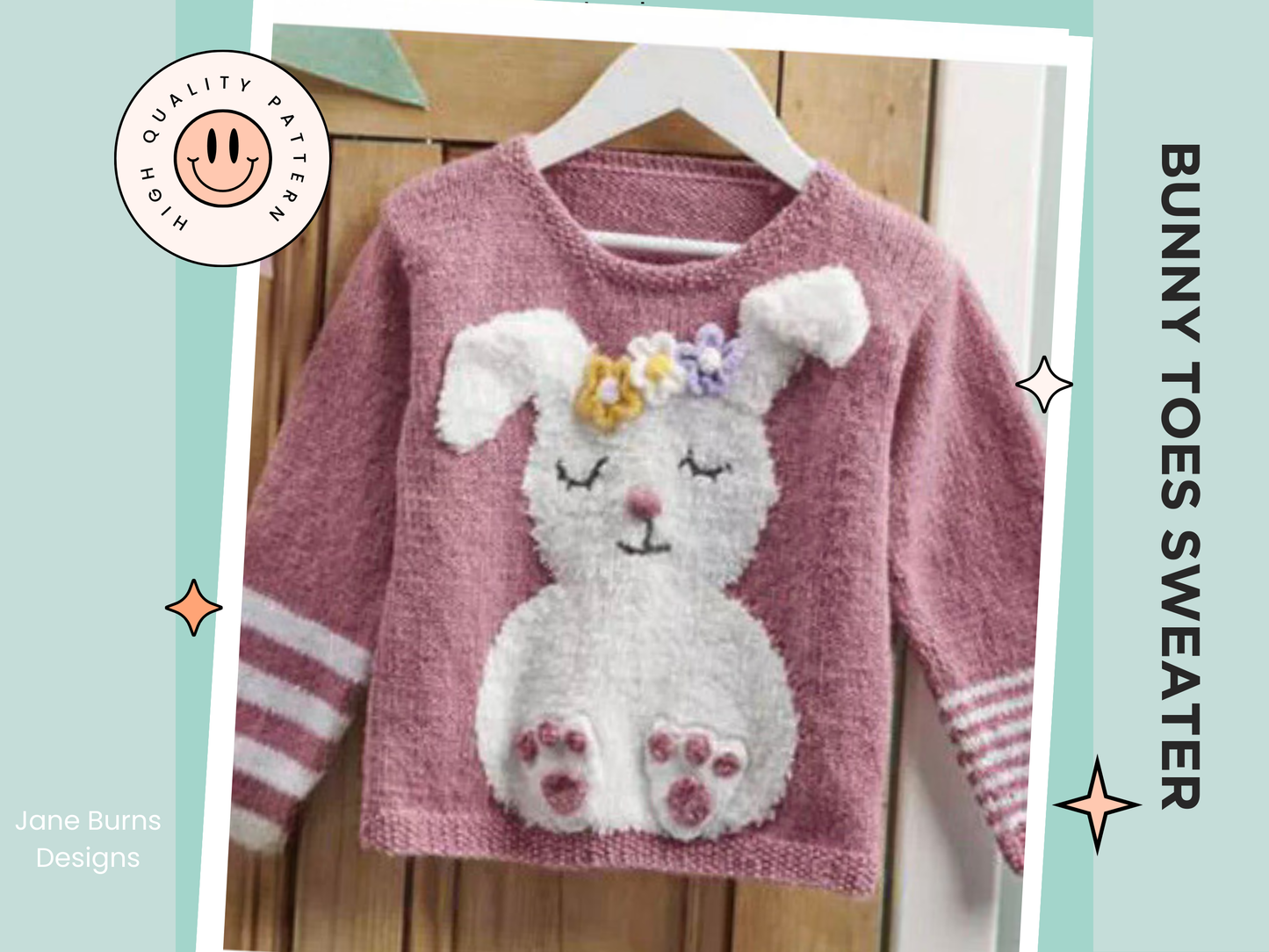 Bunny Toes, Childs Intarsia Rabbit Motif Sweater - Knitting Pattern