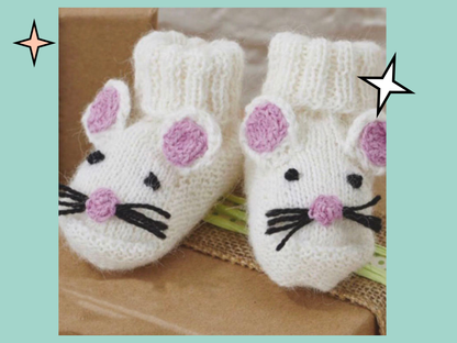 Woodland Booties, Mouse, Fox & Badger Baby Booties - Knitting Pattern