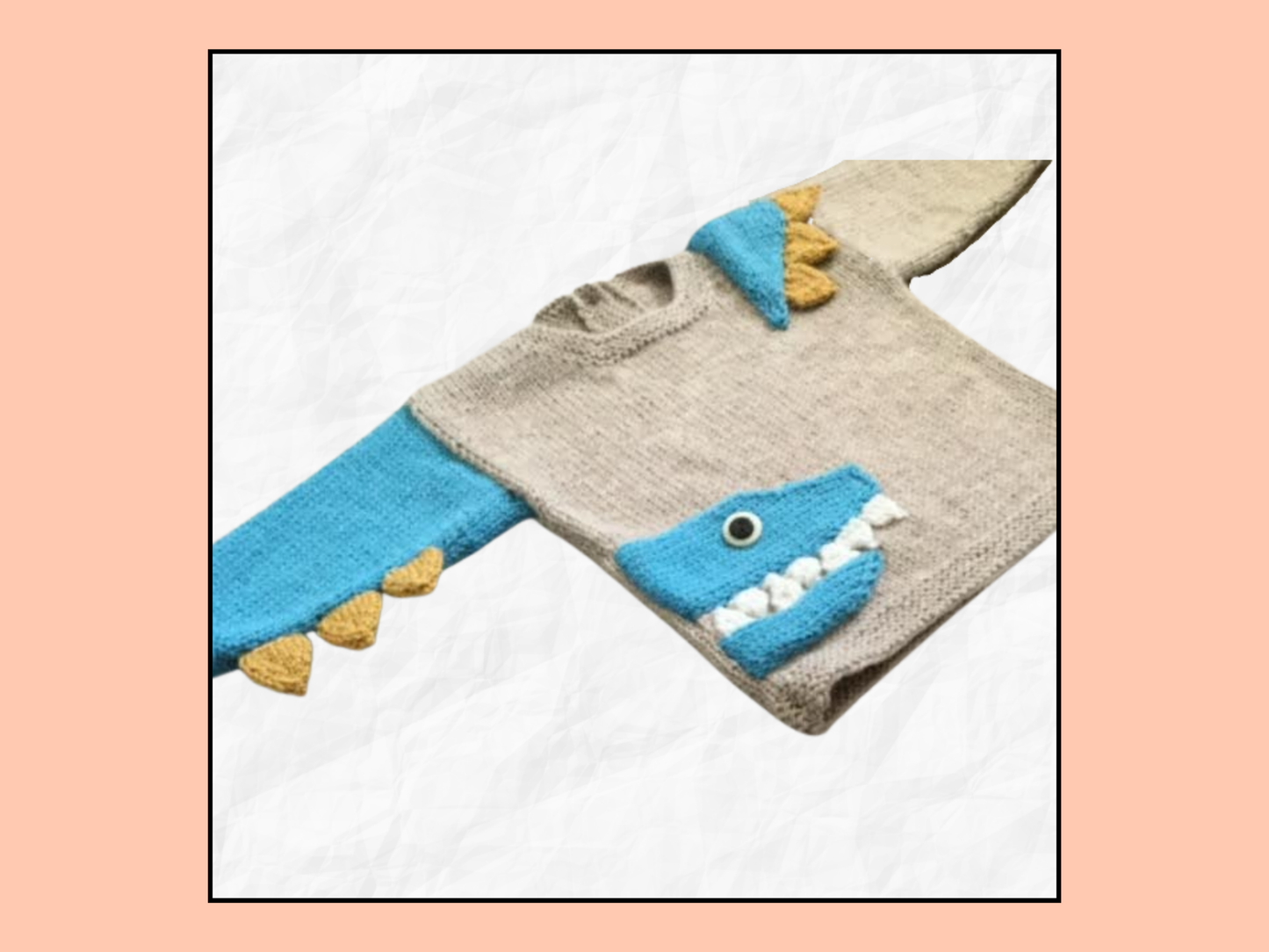 knitting pattern for baby jumper, baby sweater with a crocodile motif, spikes and teeth. knitting pattern for baby sweater, crocodile knitted, knitting pattern, jane burns