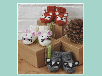 Woodland Booties, Mouse, Fox & Badger Baby Booties - Knitting Pattern