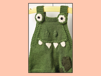 Snappy Dresser Romper, Baby Crocodile Monster Dungarees - Knitting Pattern