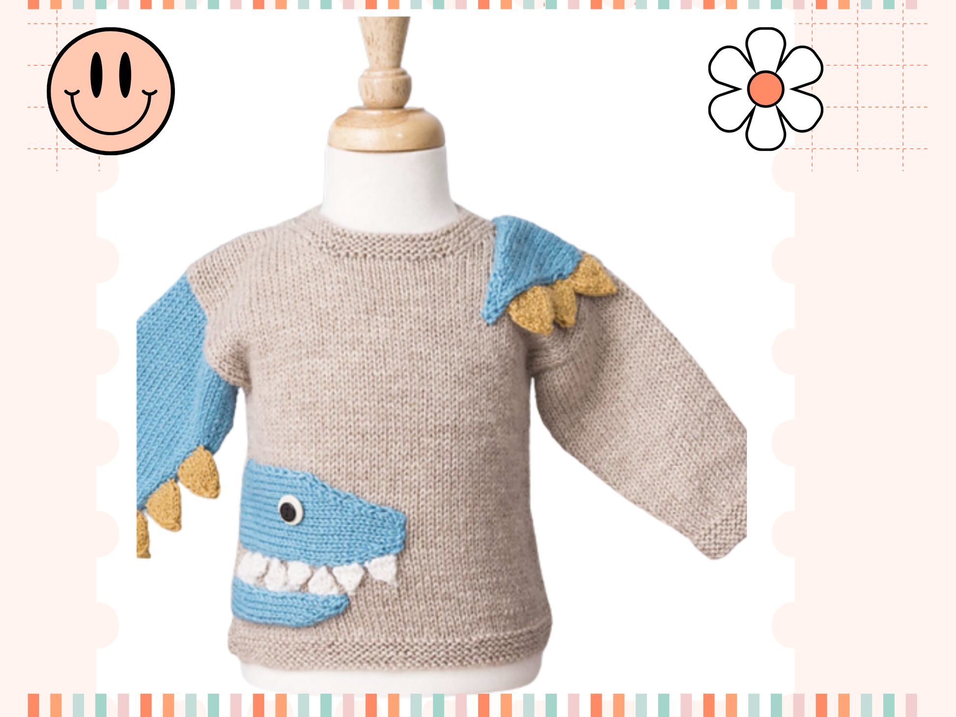 knitting pattern for baby jumper, baby sweater with a crocodile motif, spikes and teeth. knitting pattern for baby sweater, crocodile knitted, knitting pattern, jane burns