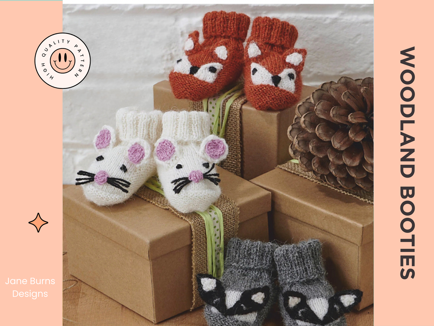 Woodland Booties, Mouse, Fox & Badger Baby Booties - Knitting Pattern