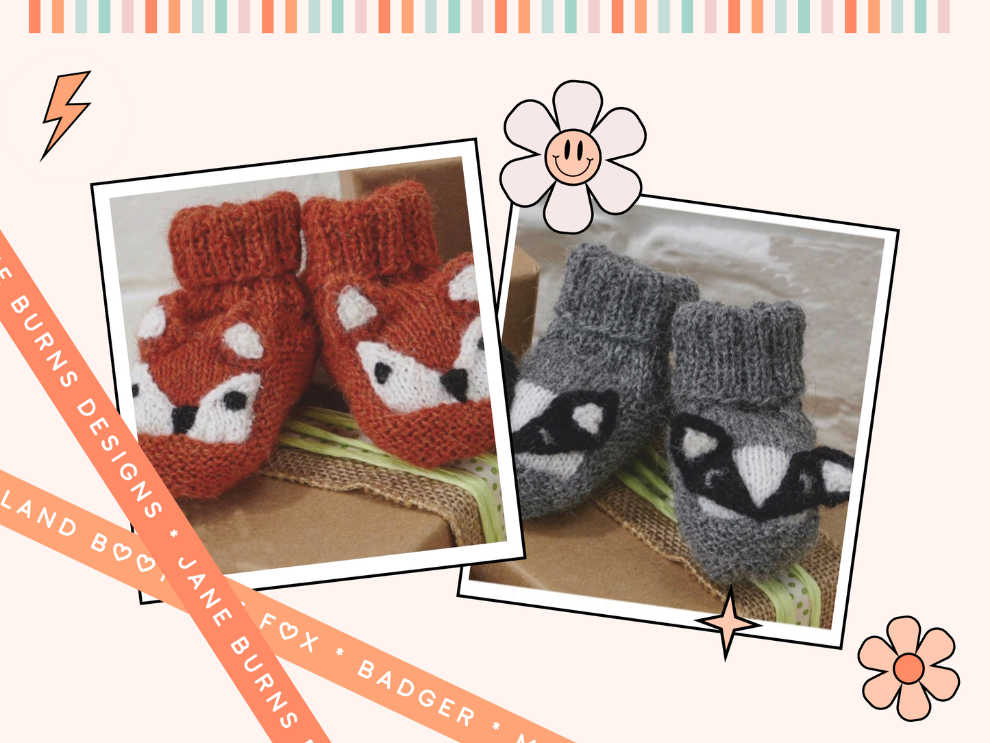 Woodland Booties, Mouse, Fox & Badger Baby Booties - Knitting Pattern