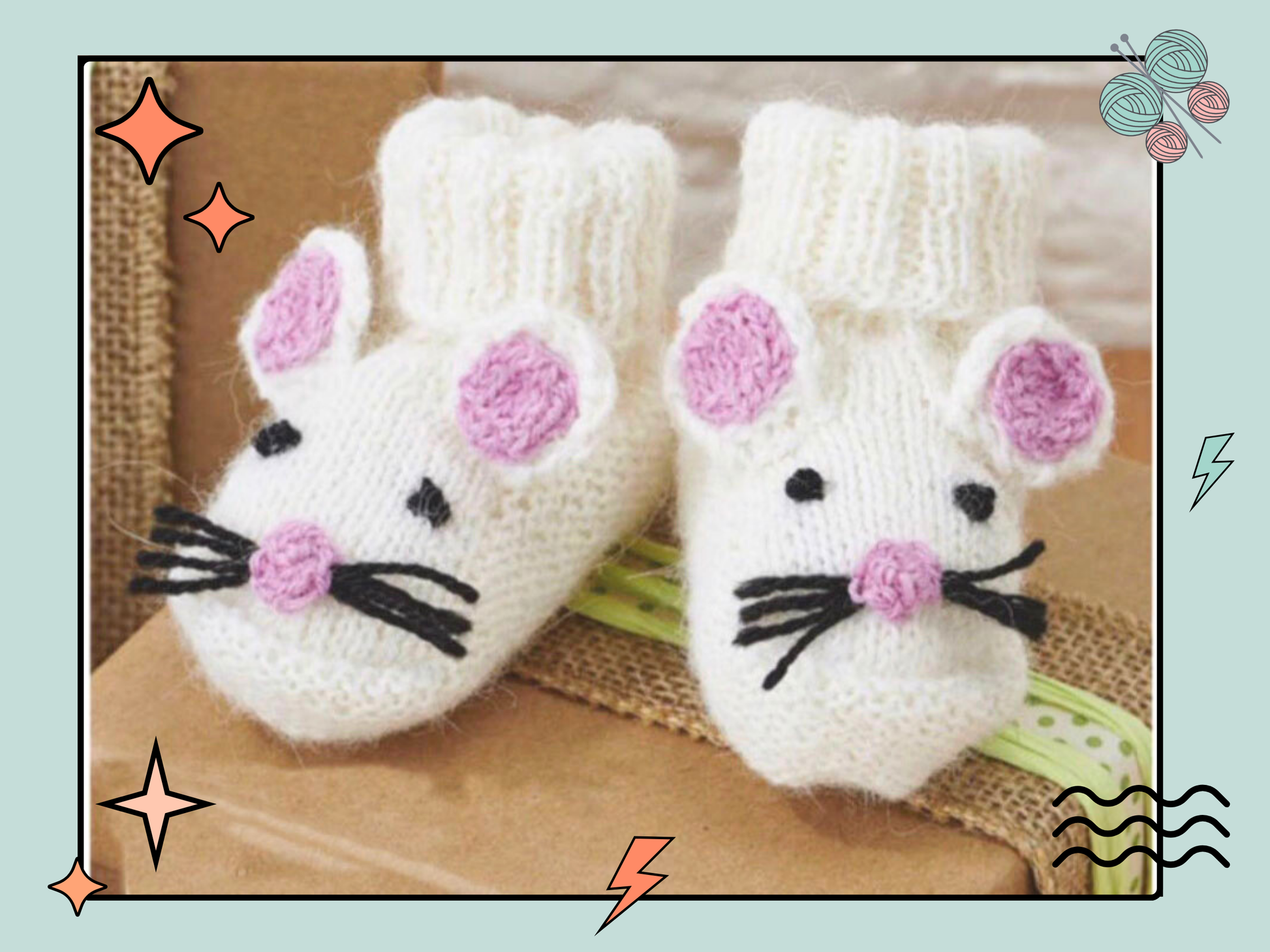 knitting pattern for mouse, mice baby booties