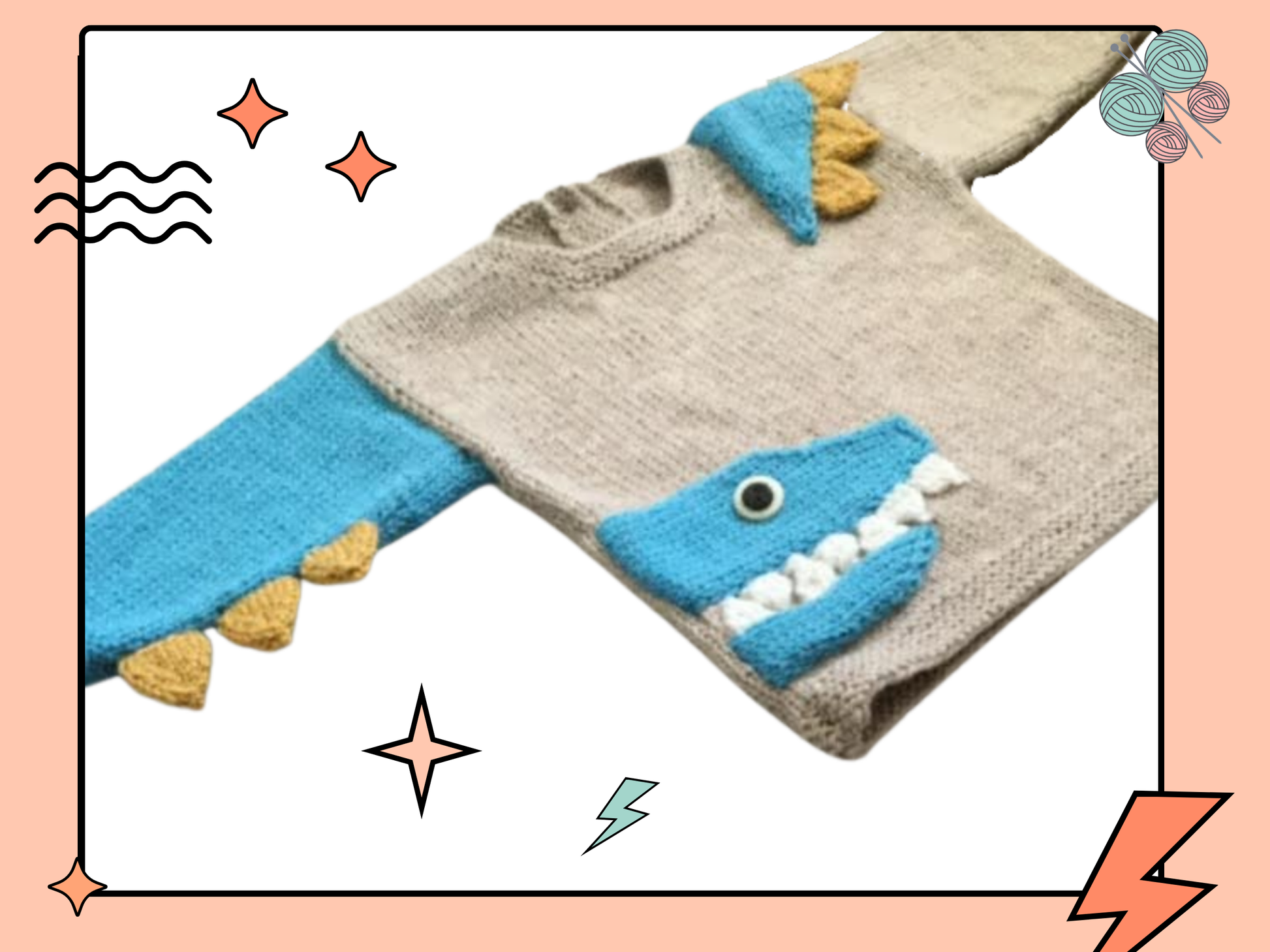 knitting pattern for baby jumper, baby sweater with a crocodile motif, spikes and teeth. knitting pattern for baby sweater, crocodile knitted, knitting pattern, jane burns