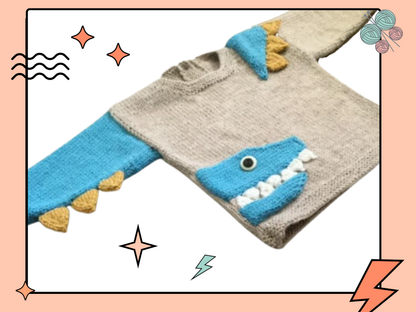 knitting pattern for baby jumper, baby sweater with a crocodile motif, spikes and teeth. knitting pattern for baby sweater, crocodile knitted, knitting pattern, jane burns