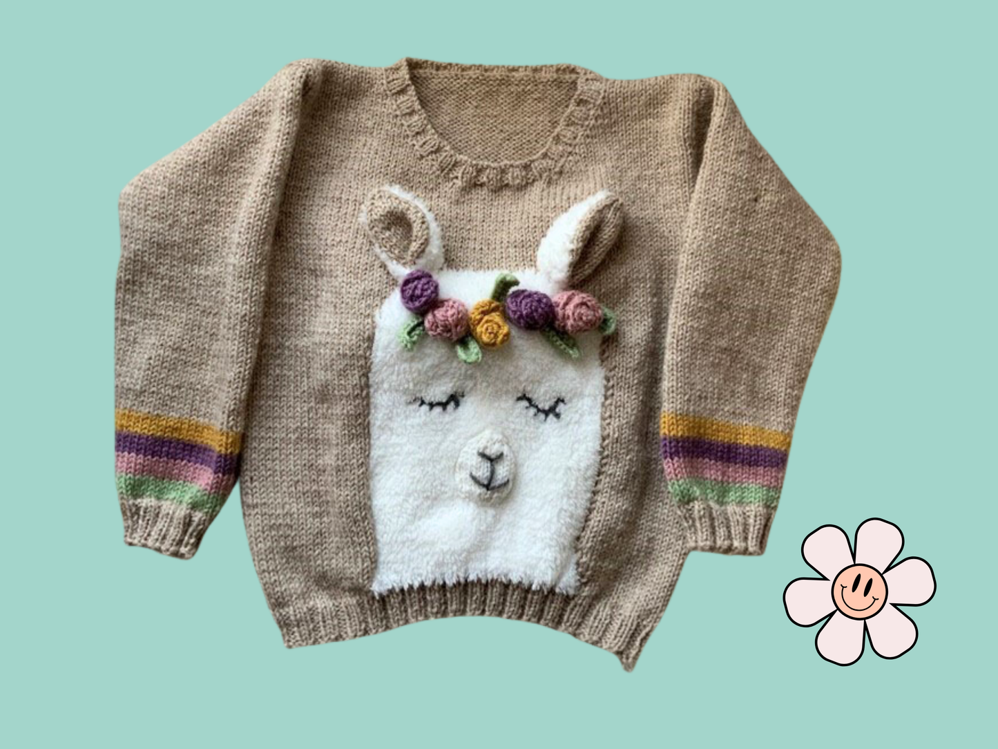No Drama Llama Kids Intarsia Sweater Knitting Pattern Jane Burns Designs
