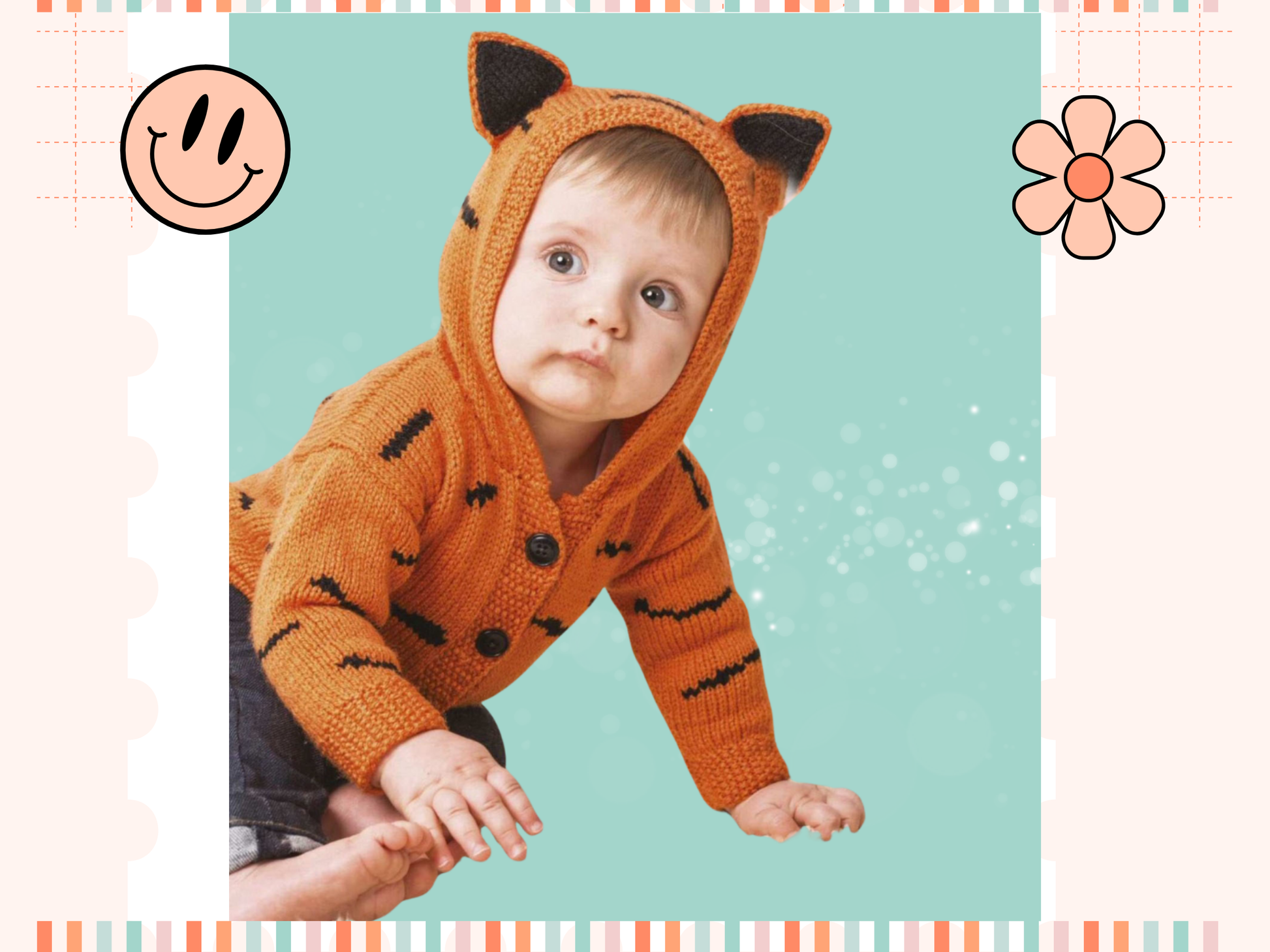baby hooded cardigan knitting pattern, tiger cardigan knitting pattern, jane burns