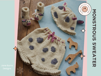 Mootiful Cow Baby Set, Baby Hat, Shoes & Pants Cow Print Collection - Knitting Pattern