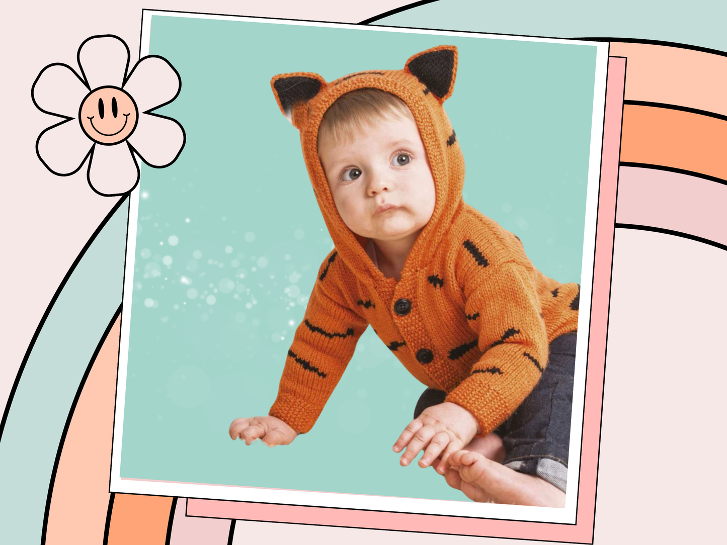 baby hooded cardigan knitting pattern, tiger cardigan knitting pattern, jane burns