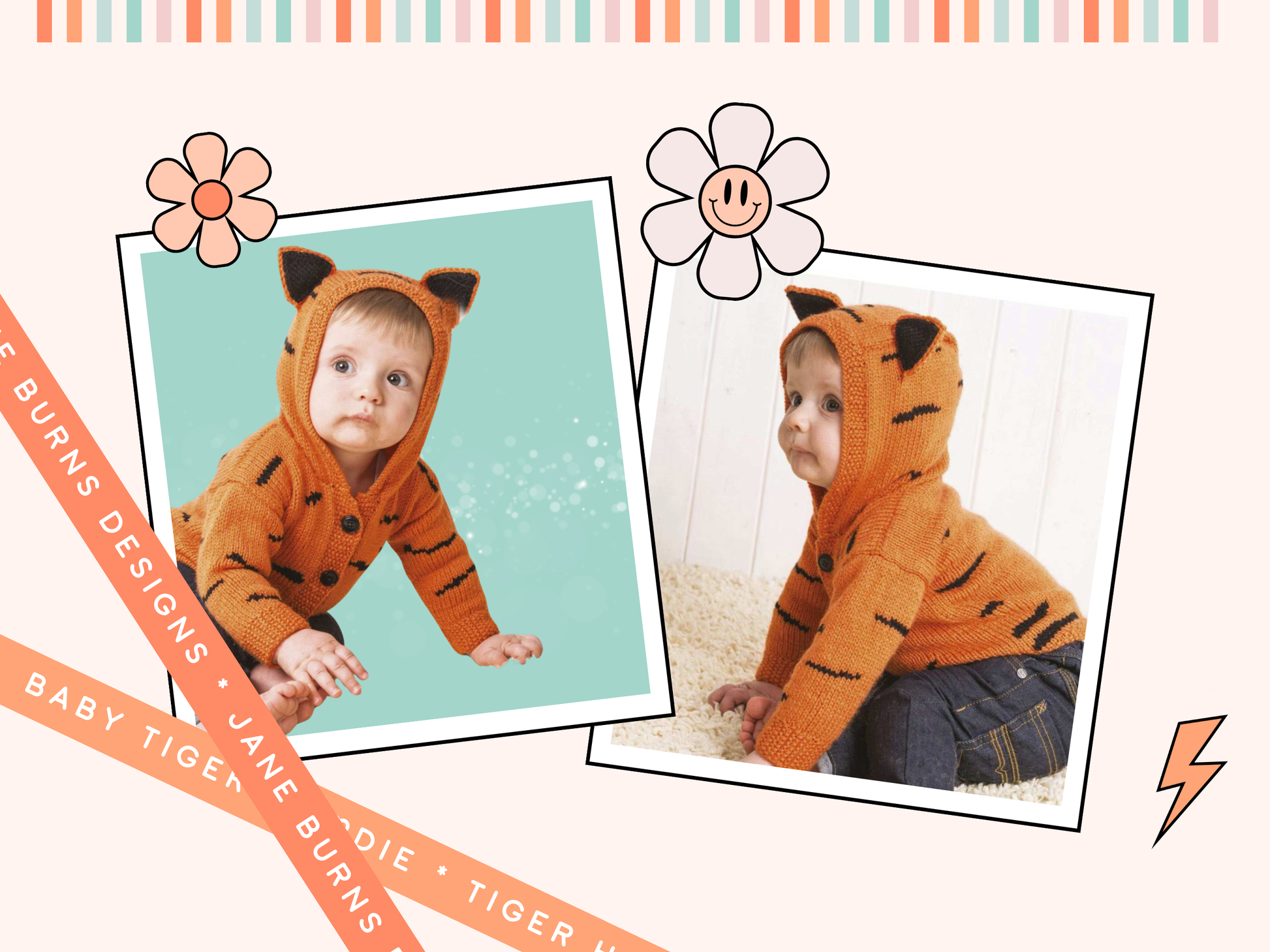 baby hooded cardigan knitting pattern, tiger cardigan knitting pattern, jane burns