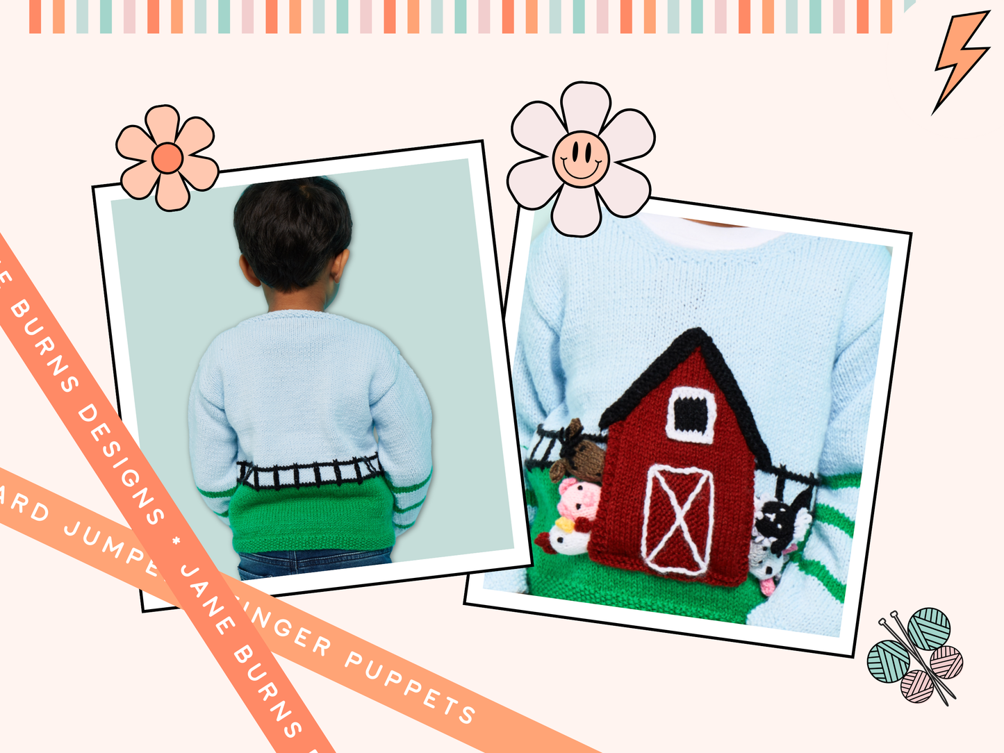 Barnyard Pals, Kids Farmyard Sweater & Finger Puppets - Kniting Pattern