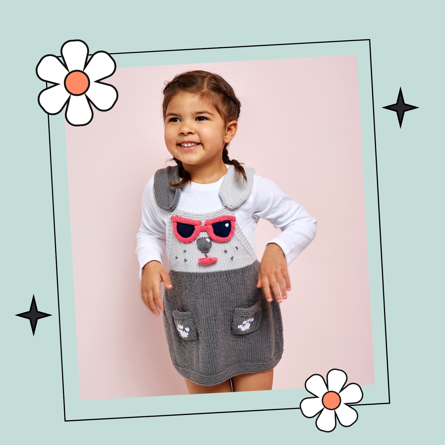 Peppy Puppy Pinafore Dress, Baby & Toddler Dog Themed Dress - Knitting Pattern