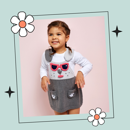 Peppy Puppy Pinafore Dress, Baby & Toddler Dog Themed Dress - Knitting Pattern