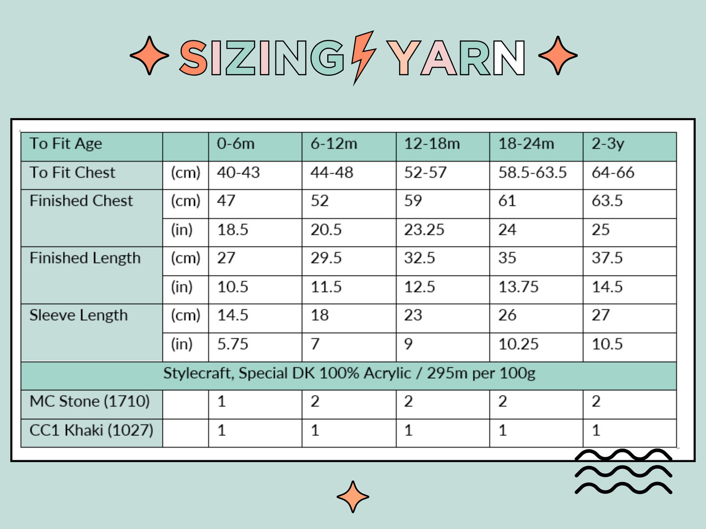 sizing chart for dinotastic dinosaur baby and toddler crochet jumper pattern jane burns
