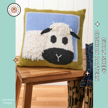 woolly sheep cushion knitting pattern, loopy stitch sheep in frame cushion knitting pattern download