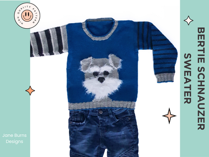 Bertie the Schnauzer. Kids Intarsia Dog Sweater - Knitting Pattern