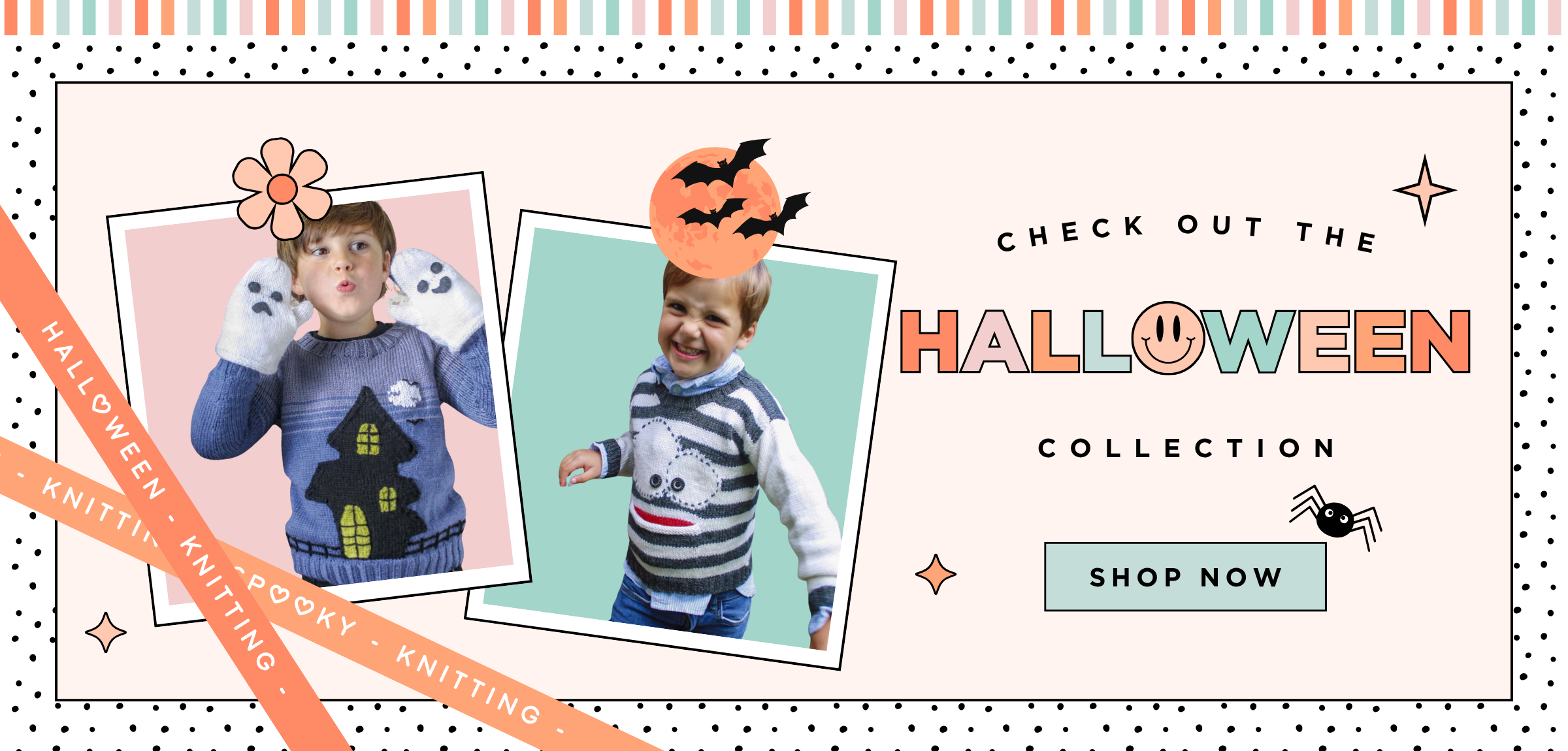 collection of halloween themed knitting and crochet patterns by jane burns image shows children wearing halloween jumpers