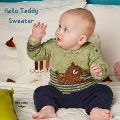 Hello Teddy, Simple Intarsia Baby Bear Sweater - Knitting Pattern