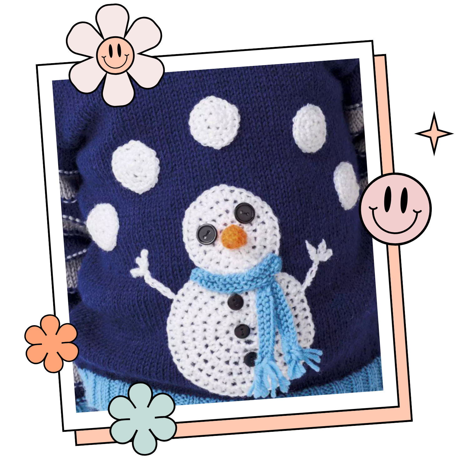 kids jumper with a knitted juggling snowman, knitting pattern, childs pullover