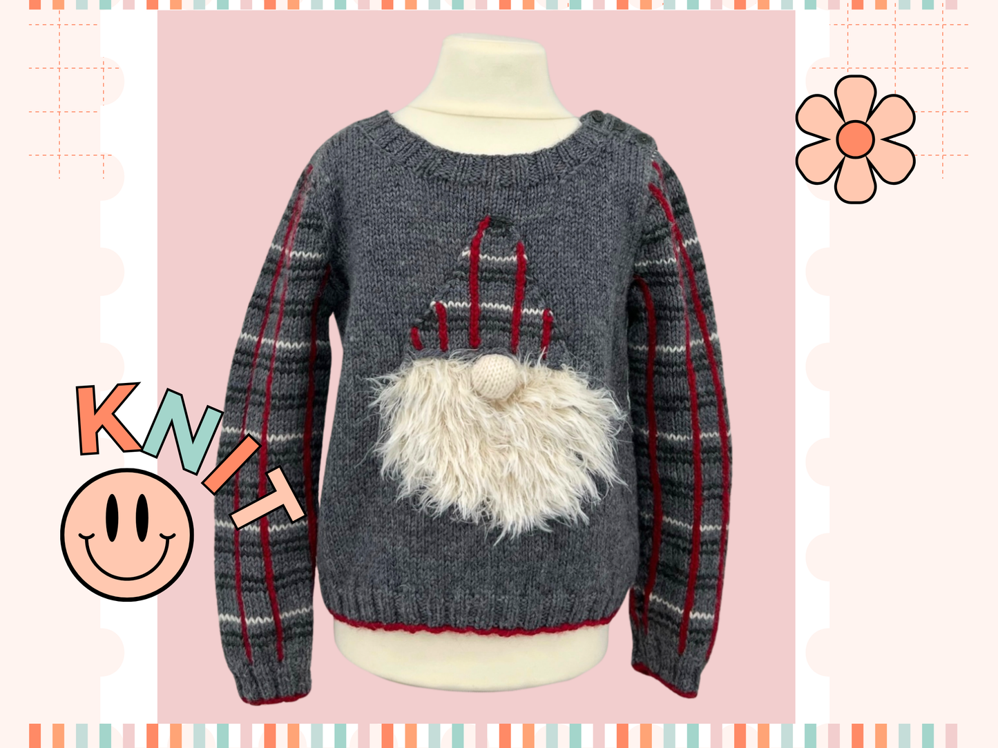 gnome kids christmas pullover sweater knitting pattern tartan sweater pattern