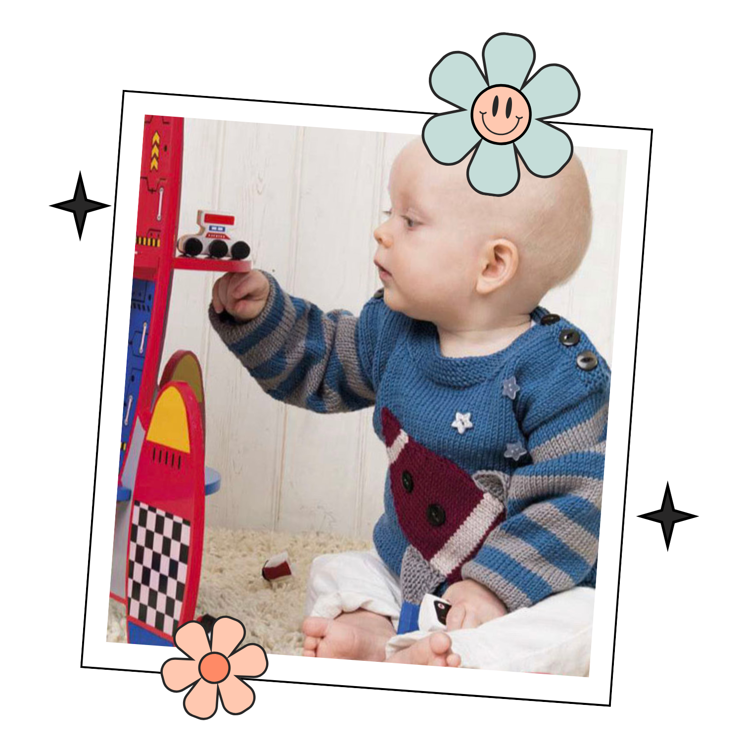 Little Rocket simple baby jumper space sweater knitting pattern baby rocket pullover knitting pattern