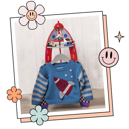 Little Rocket simple baby jumper space sweater knitting pattern baby rocket pullover knitting pattern