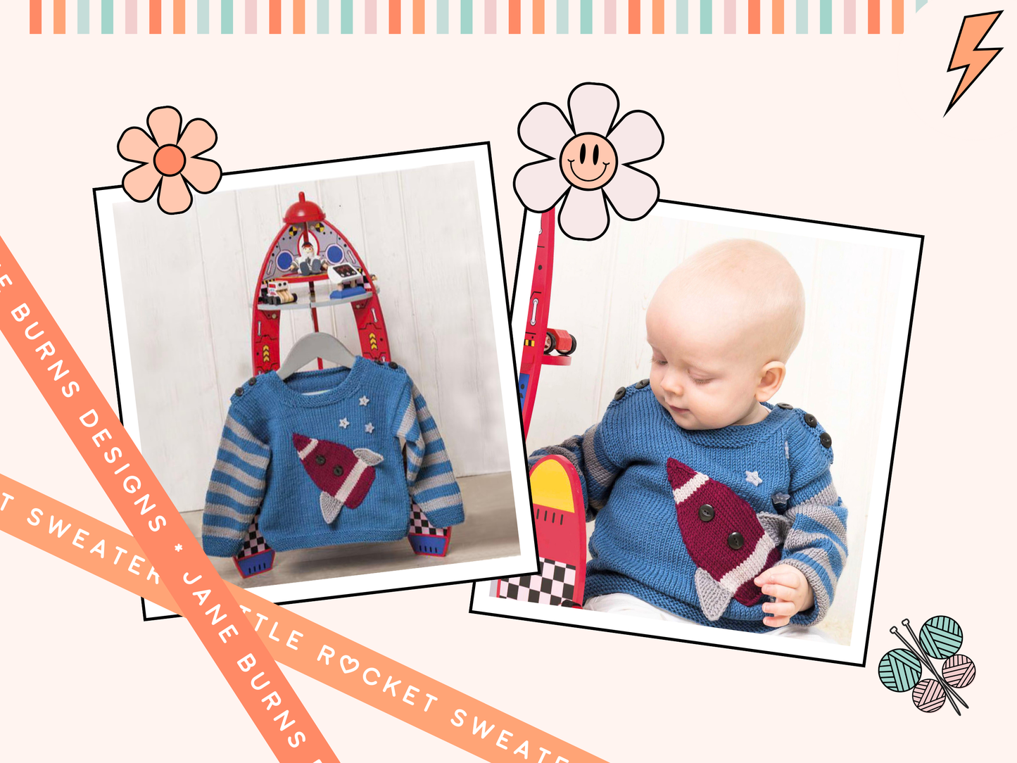Little Rocket simple baby jumper space sweater knitting pattern baby rocket pullover knitting pattern