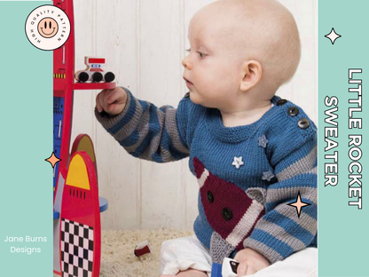 Little Rocket simple baby jumper space sweater knitting pattern baby rocket pullover knitting pattern