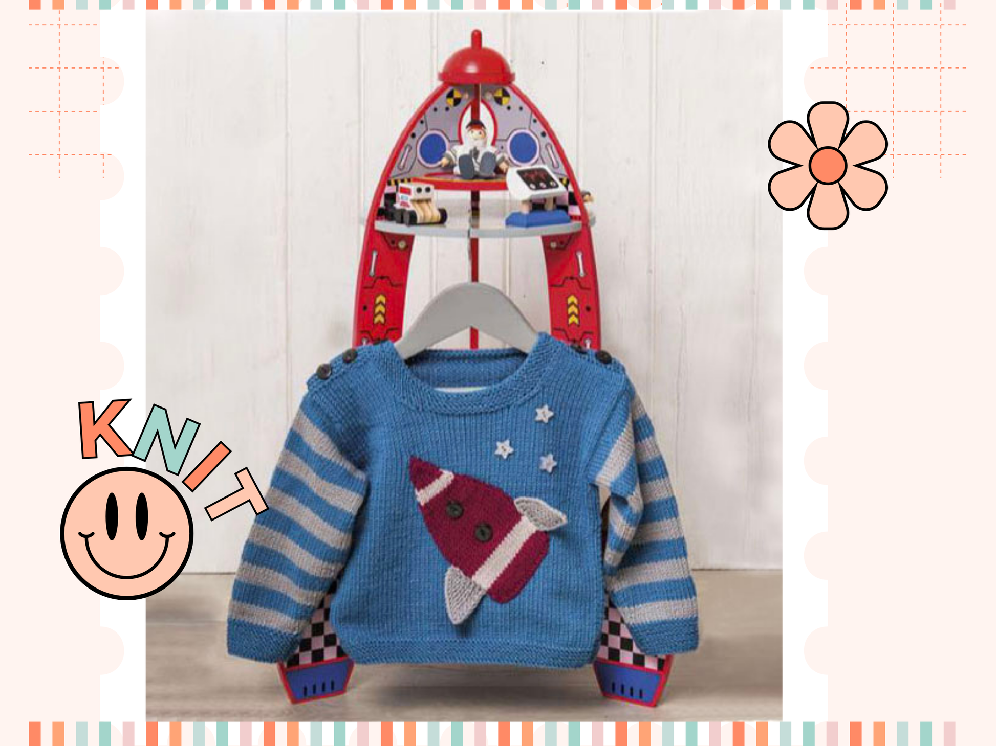 Little Rocket simple baby jumper space sweater knitting pattern baby rocket pullover knitting pattern
