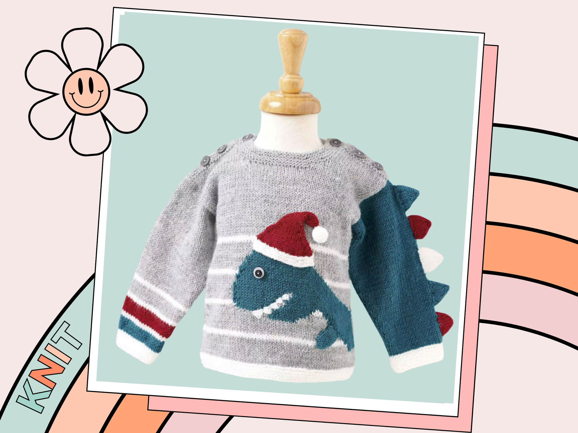 Santa Saurus Sweater Baby Christmas Dinosaur Jumper Knitting Pattern K Jane Burns Designs