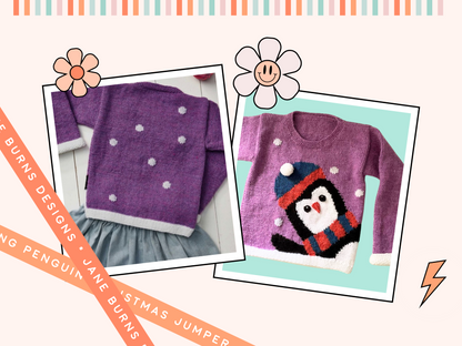 peeking penguin kids christmas jumper knitting pattern, kids sweater knitting pattern jane burns