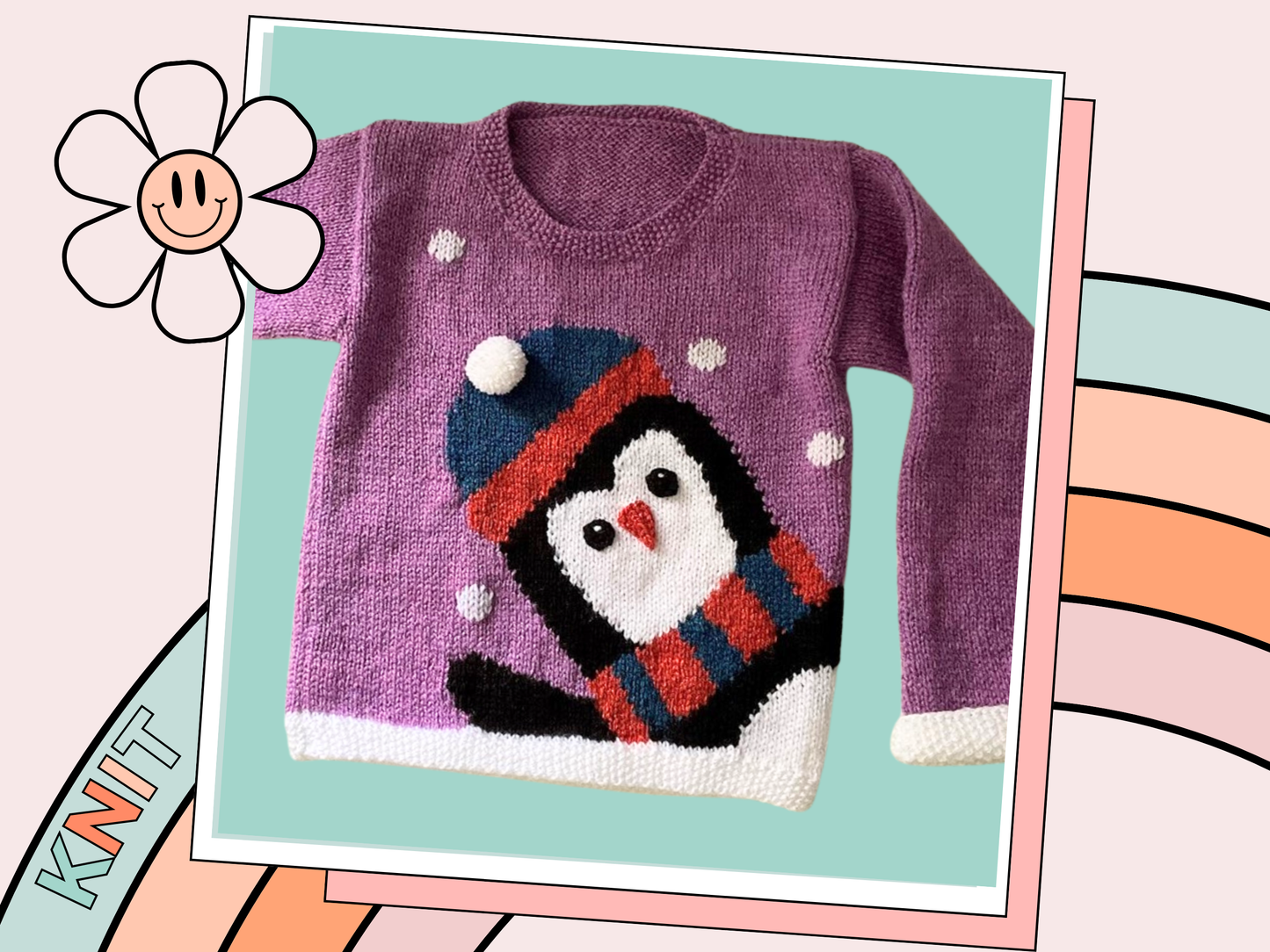 peeking penguin kids christmas jumper knitting pattern, kids sweater knitting pattern jane burns