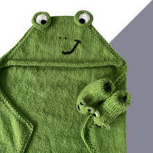 Load image into Gallery viewer, Ribbit Ribbit Frog Hooded Blanket and Bootees
