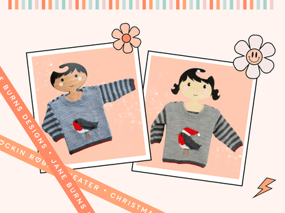 Robin Christmas knitting pattern for babies, intarsia chart included, beginner friendly DK
