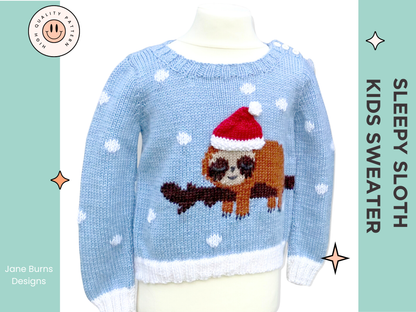 Kids sleepy sloth christmas jumper jane burns kids christmas jumper knitting pattern