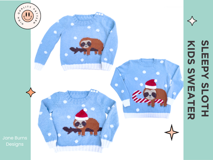 Kids sleepy sloth christmas jumper jane burns kids christmas jumper knitting pattern