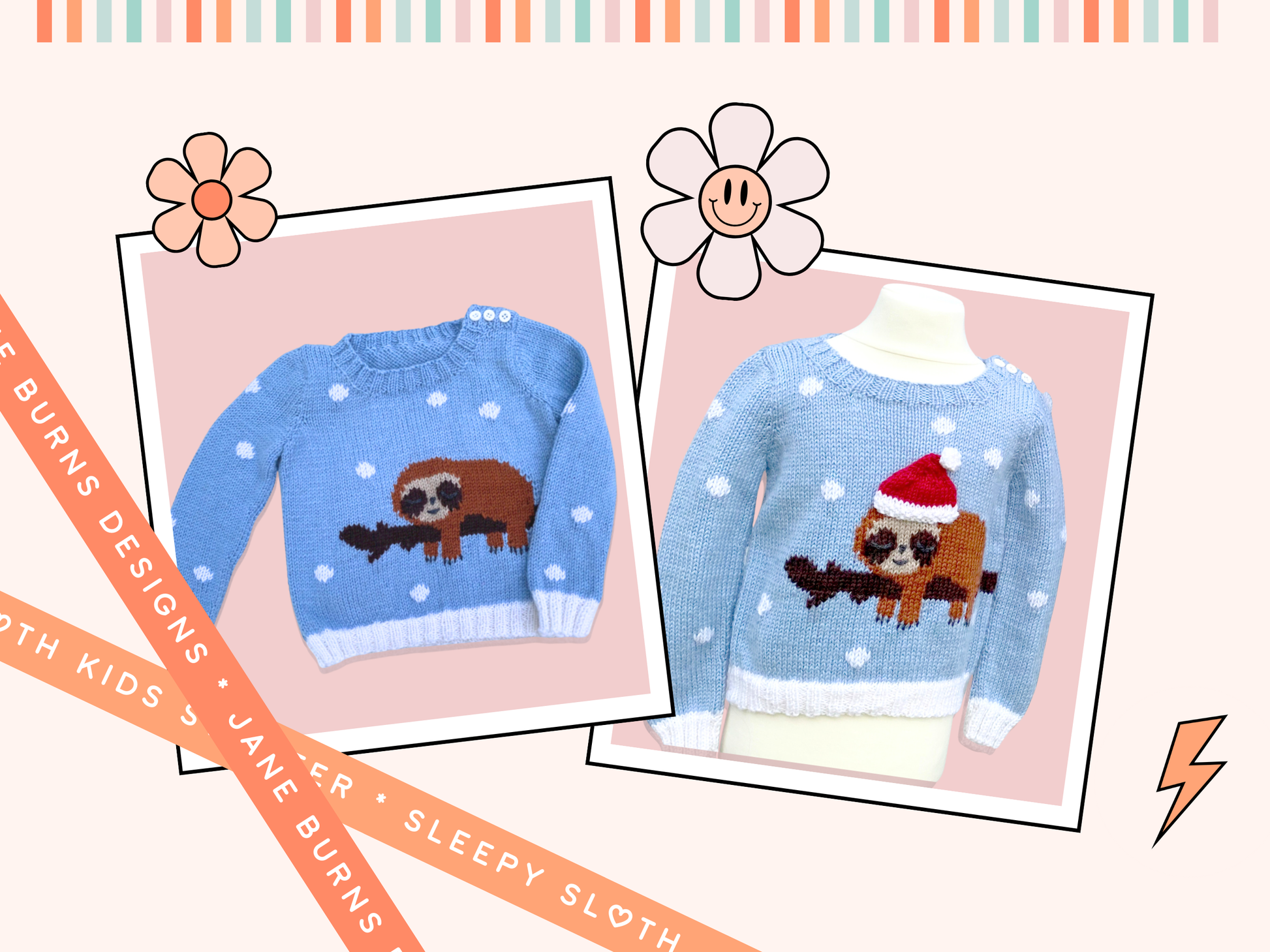 Kids sleepy sloth christmas jumper jane burns kids christmas jumper knitting pattern