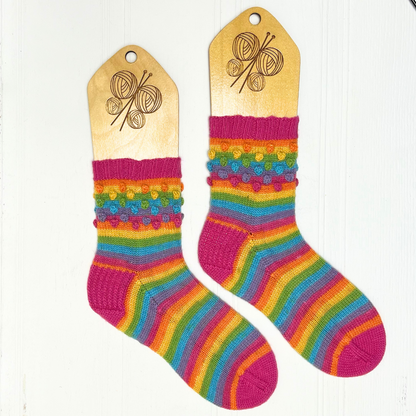 Bubblicious Socks, Simple Self Striping Socks with Bobbles - Knitting Pattern