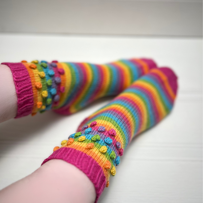 Bubblicious Socks, Simple Self Striping Socks with Bobbles - Knitting Pattern