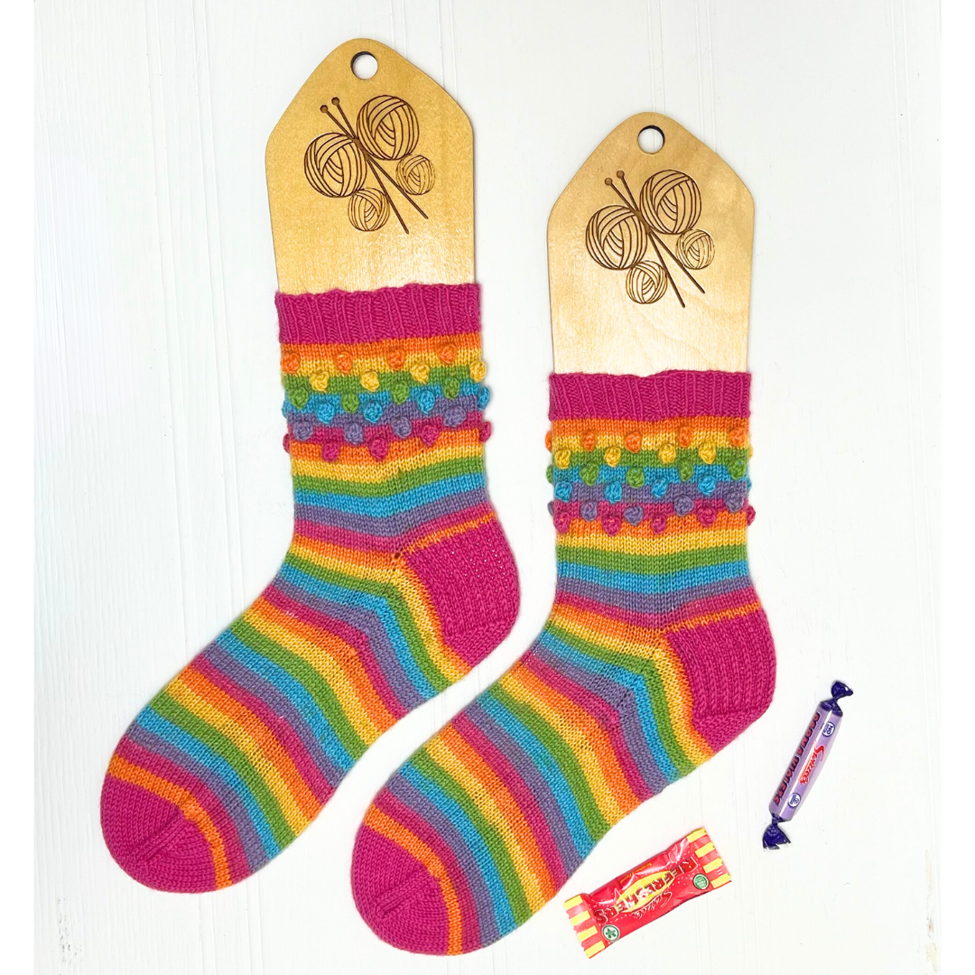 Bubblicious Socks, Simple Self Striping Socks with Bobbles - Knitting Pattern