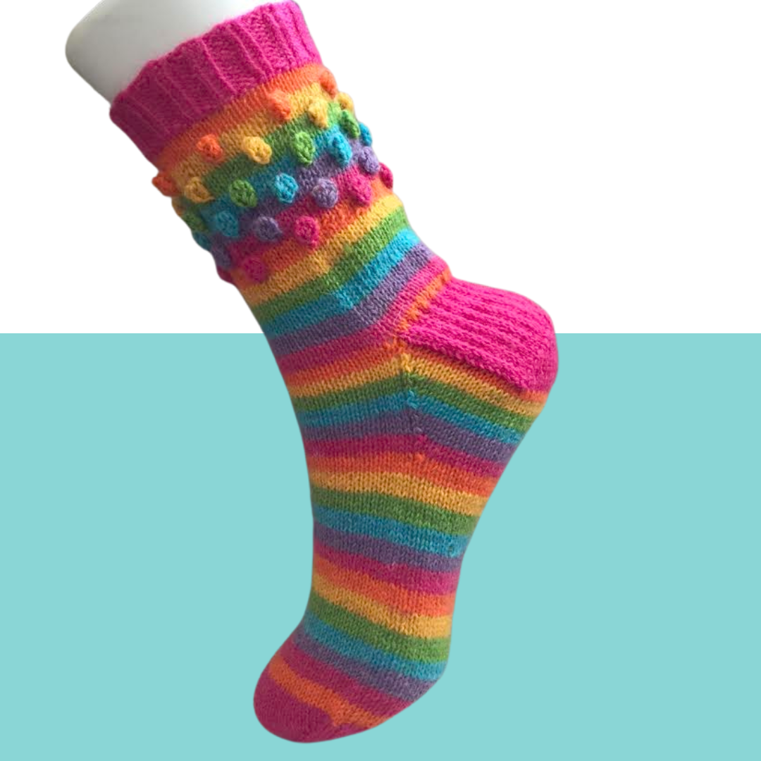 Bubblicious Socks, Simple Self Striping Socks with Bobbles - Knitting Pattern