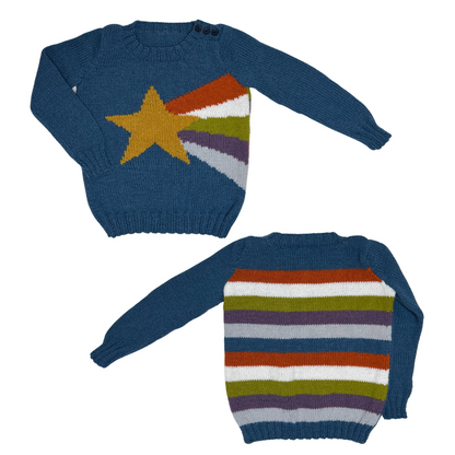 Starry Night Sweater, Kids Intarsia Star Motif Jumper - Knitting Pattern