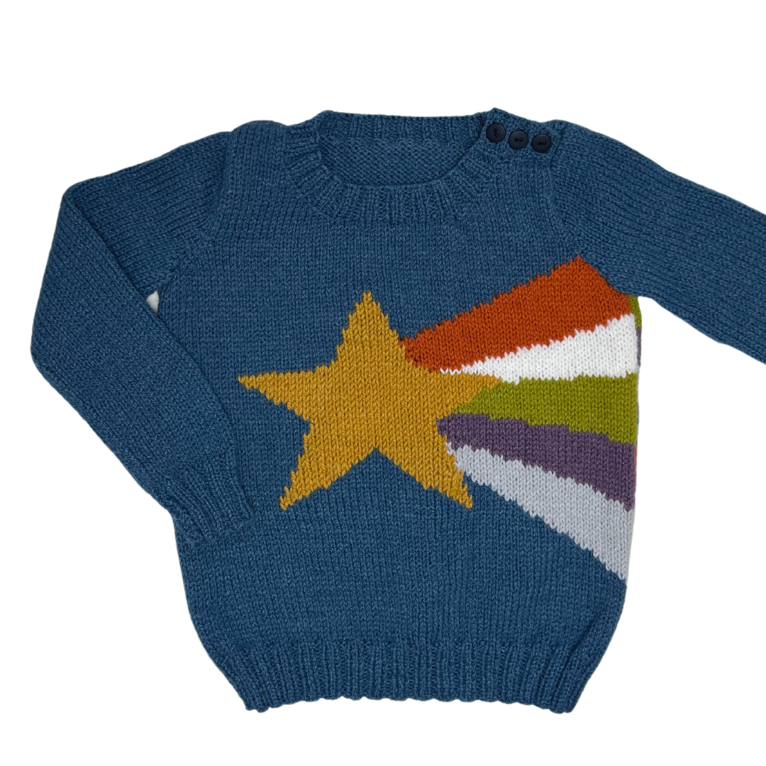 Starry Night Sweater, Kids Intarsia Star Motif Jumper - Knitting Pattern