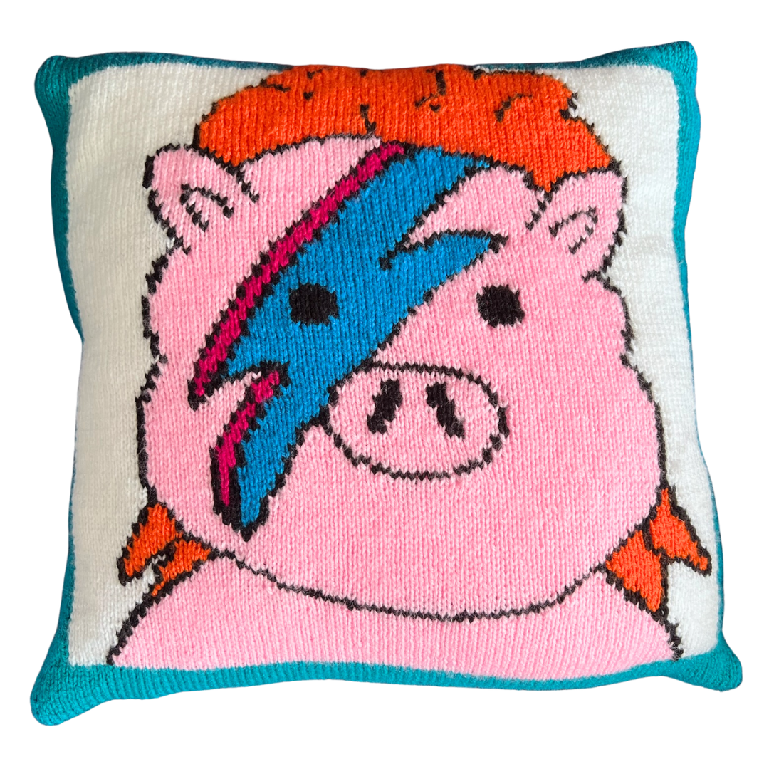 Piggy Stardust, Funny Music Pun Intarsia Cushion - Knitting Pattern