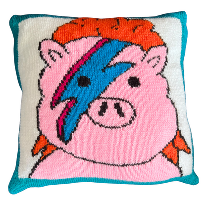 Piggy Stardust, Funny Music Pun Intarsia Cushion - Knitting Pattern