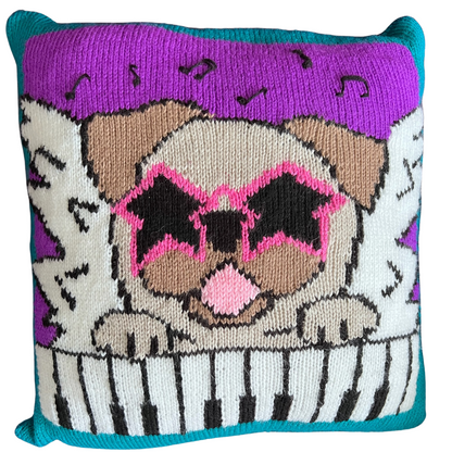 Elton Bone, Pug Dog Music Pun Cushion - Knitting Pattern